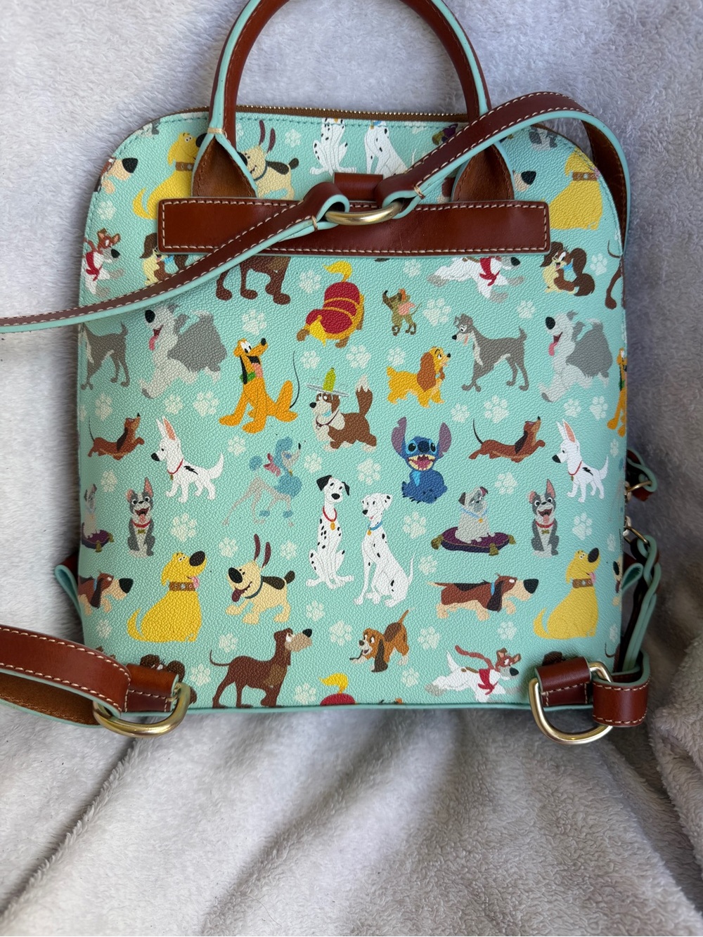 Dooney & Bourke Mint Disney Dogs Print Backpack with Brown Trim - Picture 2 of 5